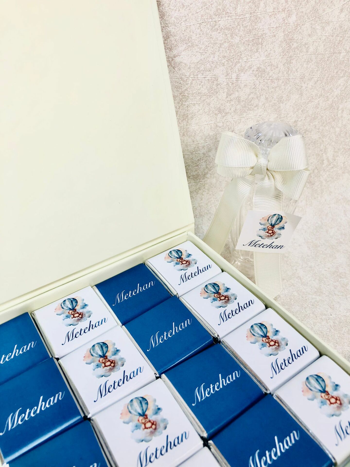 Ayıcık Temalı Dikdörtgen Kutuda Erkek Bebek Çikolatası