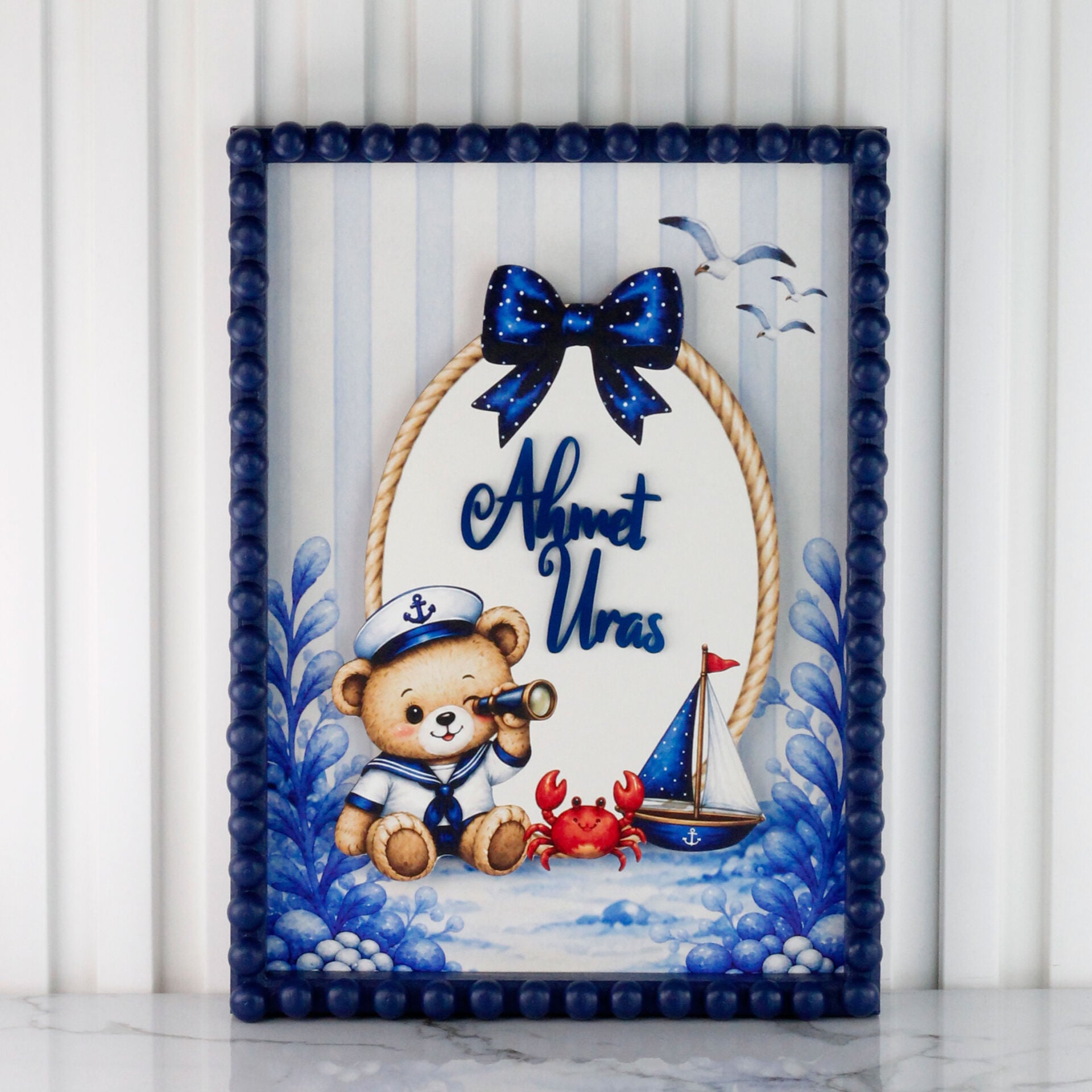 Ayıcık Temalı Ledli Bubble Erkek Bebek Kapı Süsü