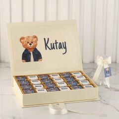 Ayıcık Temalı Dikdörtgen Kutuda Erkek Bebek Çikolatası