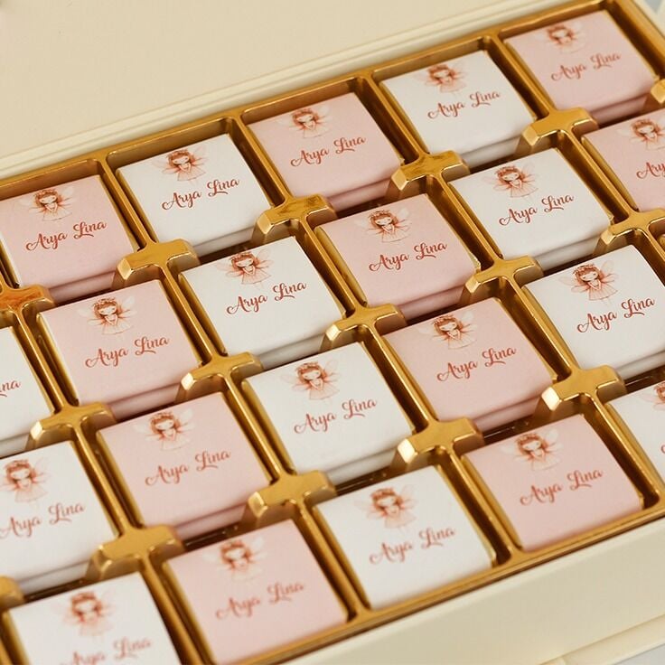 Peri Kızı Temalı Kız Bebek Çikolatası ve Kartlı Pleksi Magnet