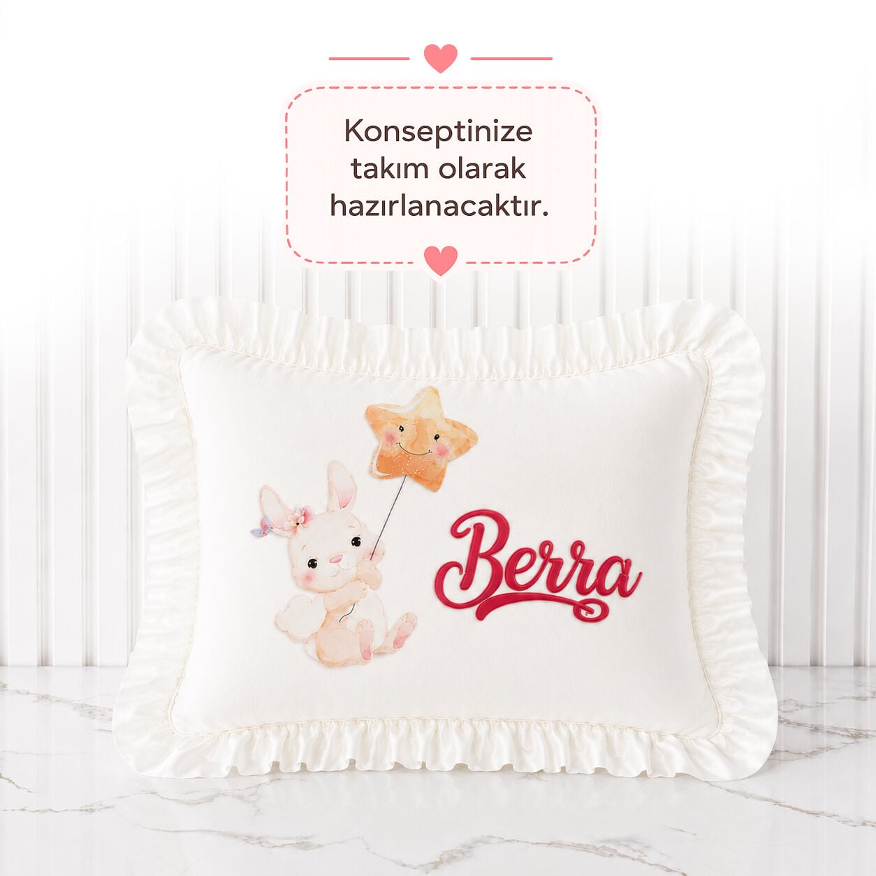 İsme Özel Kız Fırfırlı Bebek Takı Yastığı