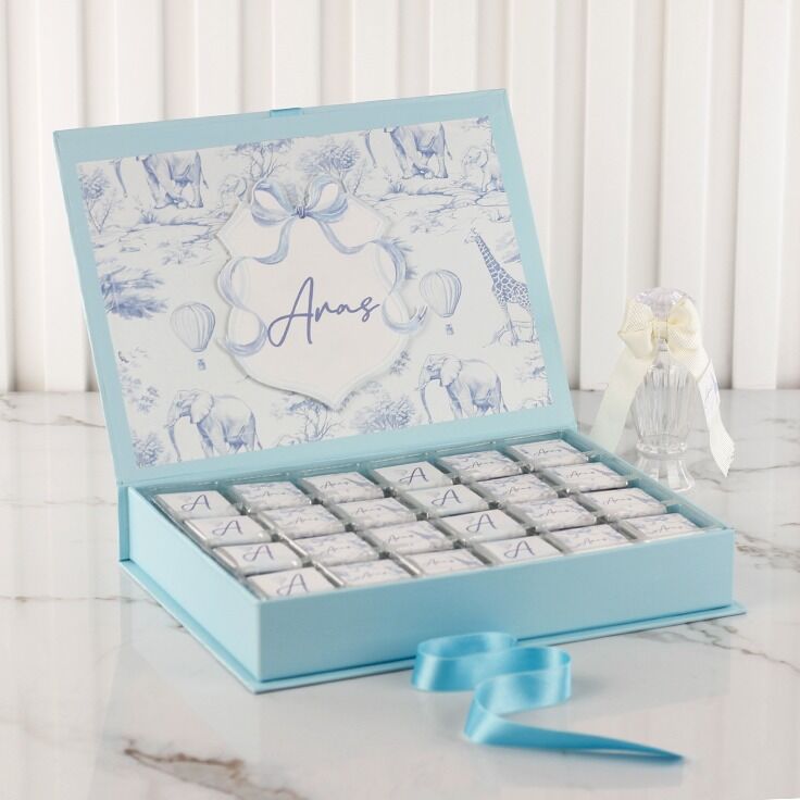 Hayvan Temalı Dikdörtgen Kutuda Erkek Bebek Çikolatası