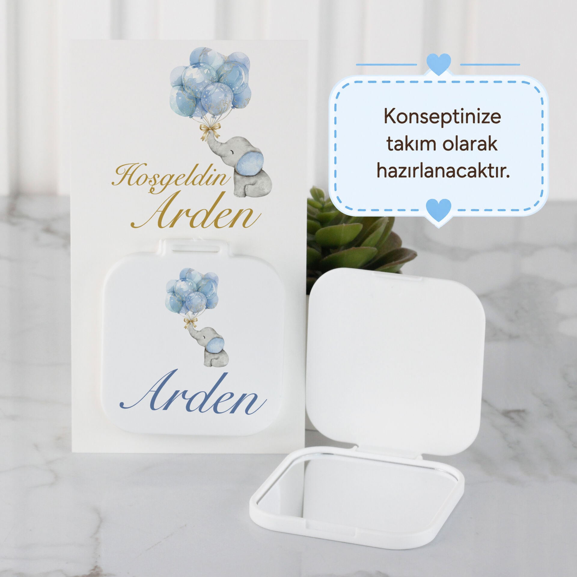 İsme Özel Kartlı Erkek Bebek El Aynası