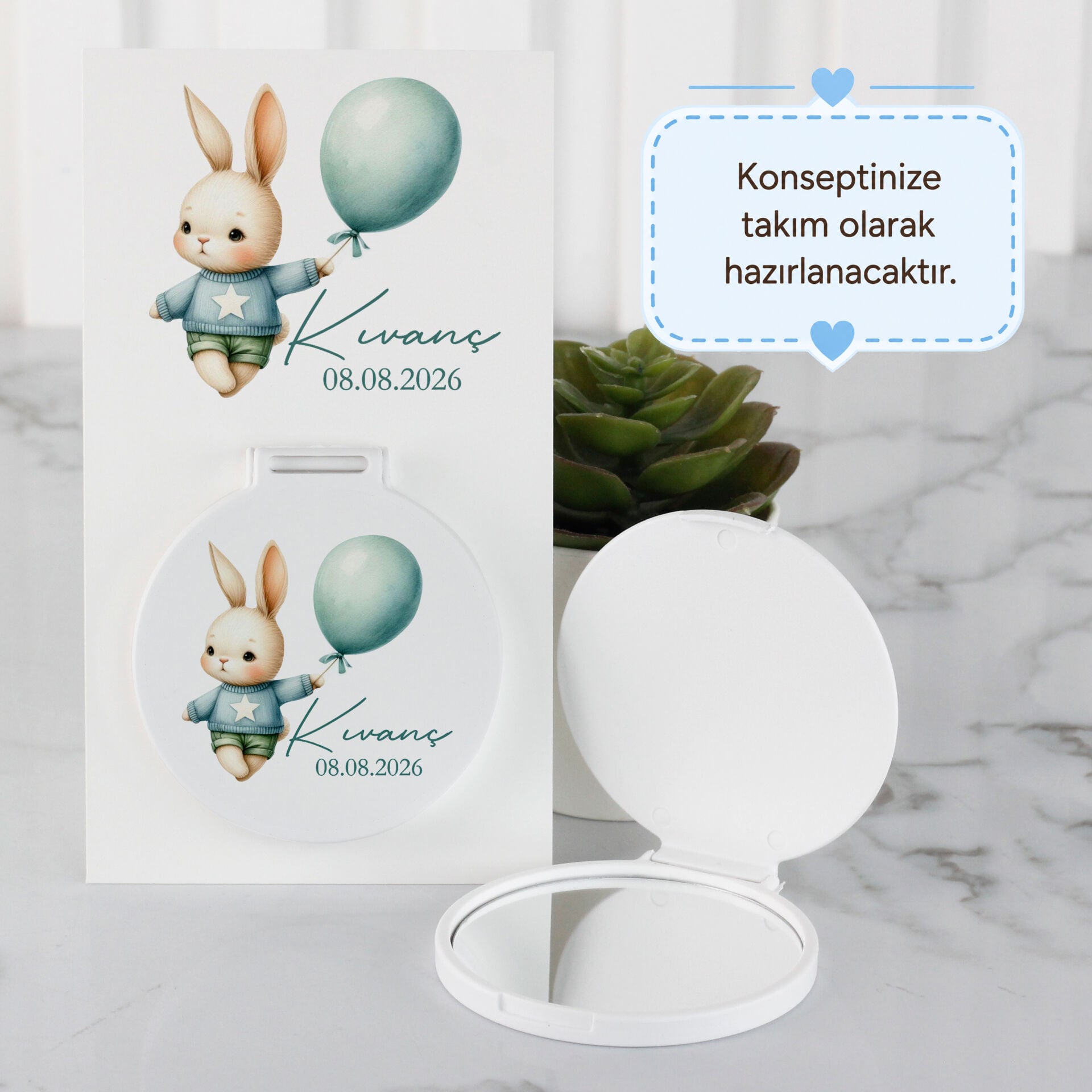 İsme Özel Kartlı Erkek Bebek El Aynası