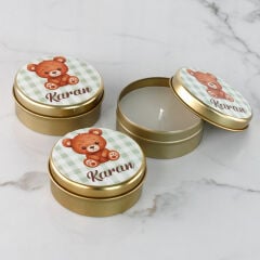 Ayıcık Temalı Erkek Bebek Metal Mum