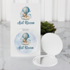 Ayıcık Temalı İsme Özel Kartlı Erkek Bebek El Aynası