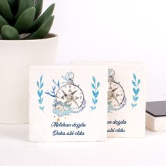 Pusula Temalı Doğal Taş Erkek  Bebek Magneti