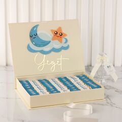 Bulut Temalı Dikdörtgen Kutuda Erkek Bebek Çikolatası