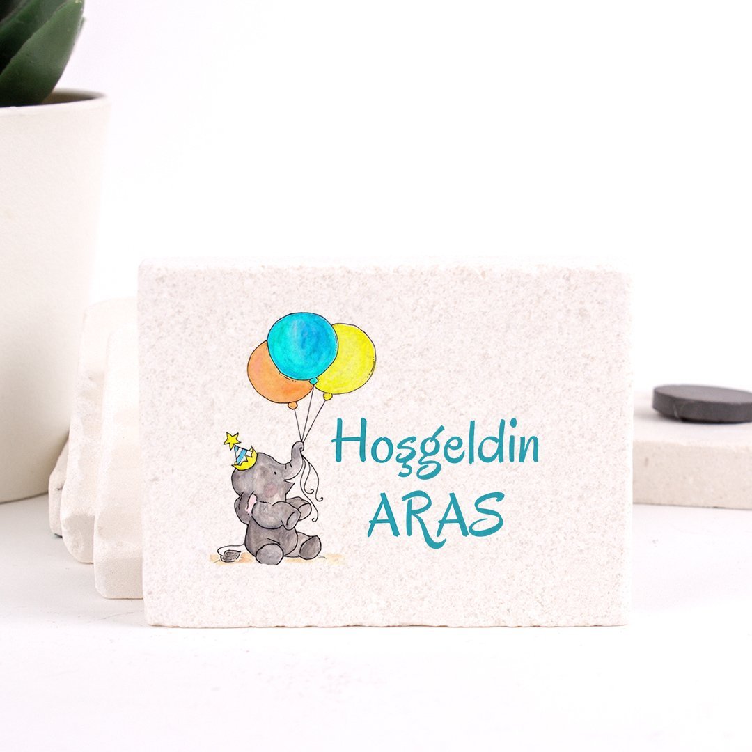 Fil Temalı Doğal Taş Erkek  Bebek Magneti