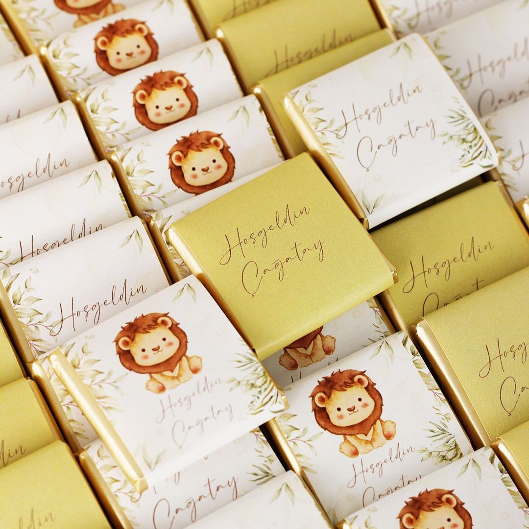 Aslan Temalı Dikdörtgen Kutuda Erkek Bebek Çikolatası
