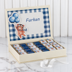 Ayıcık Temalı Dikdörtgen Kutuda Erkek Bebek Çikolatası