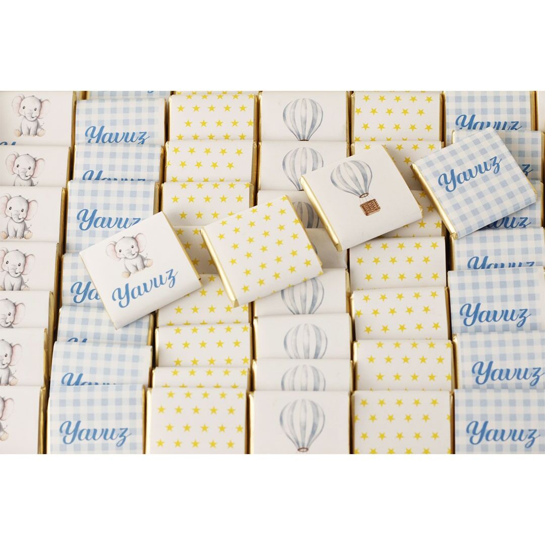 Fil Temalı Dikdörtgen Kutuda Erkek Bebek Çikolatası