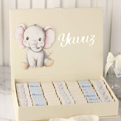 Fil Temalı Dikdörtgen Kutuda Erkek Bebek Çikolatası