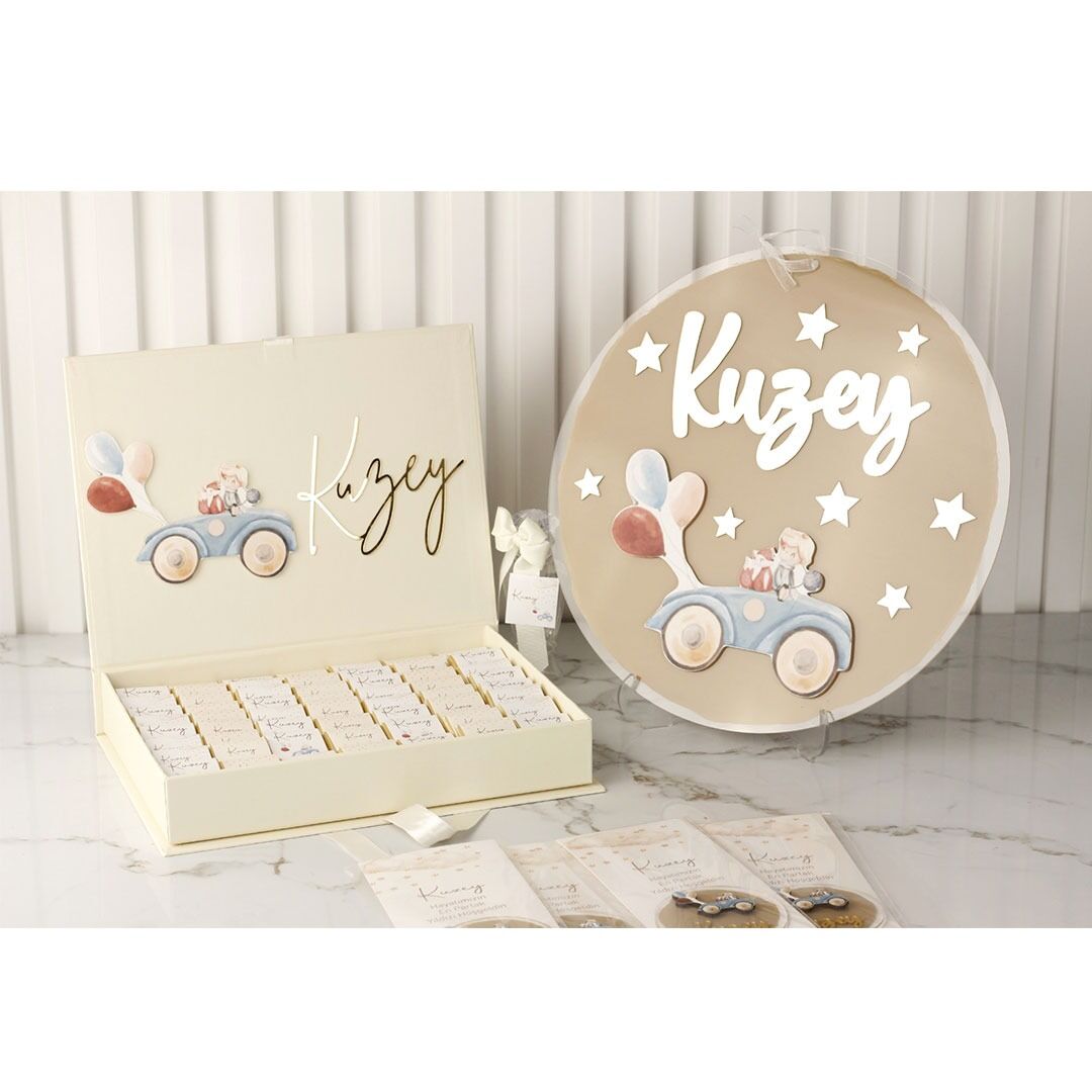 Araba Temalı Çikolata, Kartlı Pleksi Magnet ve Kapı Süsü