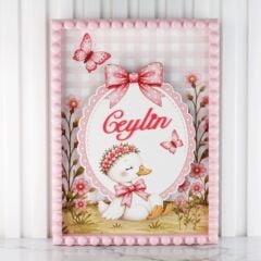 Ördek Temalı  Ledli Ahşap Kutuda Çikolata, Ledli Kapı Süsü, El Aynası, Pano ve Kolonya Şişesi Seti