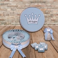 Taç Temalı Baskılı Metal Kutuda Erkek Bebek Çikolatası