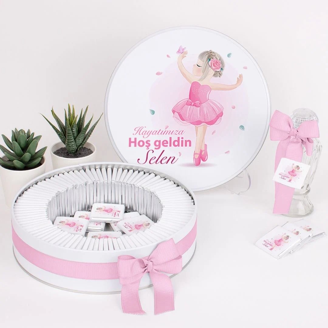 Balerin Temalı Baskılı Metal Kutuda Kız Bebek Çikolatası