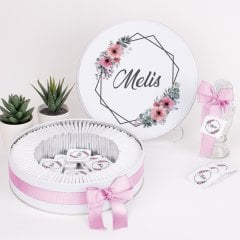Çiçek Temalı Baskılı Metal Kutuda Kız Bebek Çikolatası