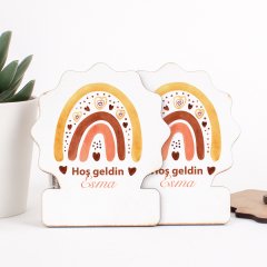 Gökkuşağı Temalı Direkt Baskılı Ahşap Kız Bebek Magneti