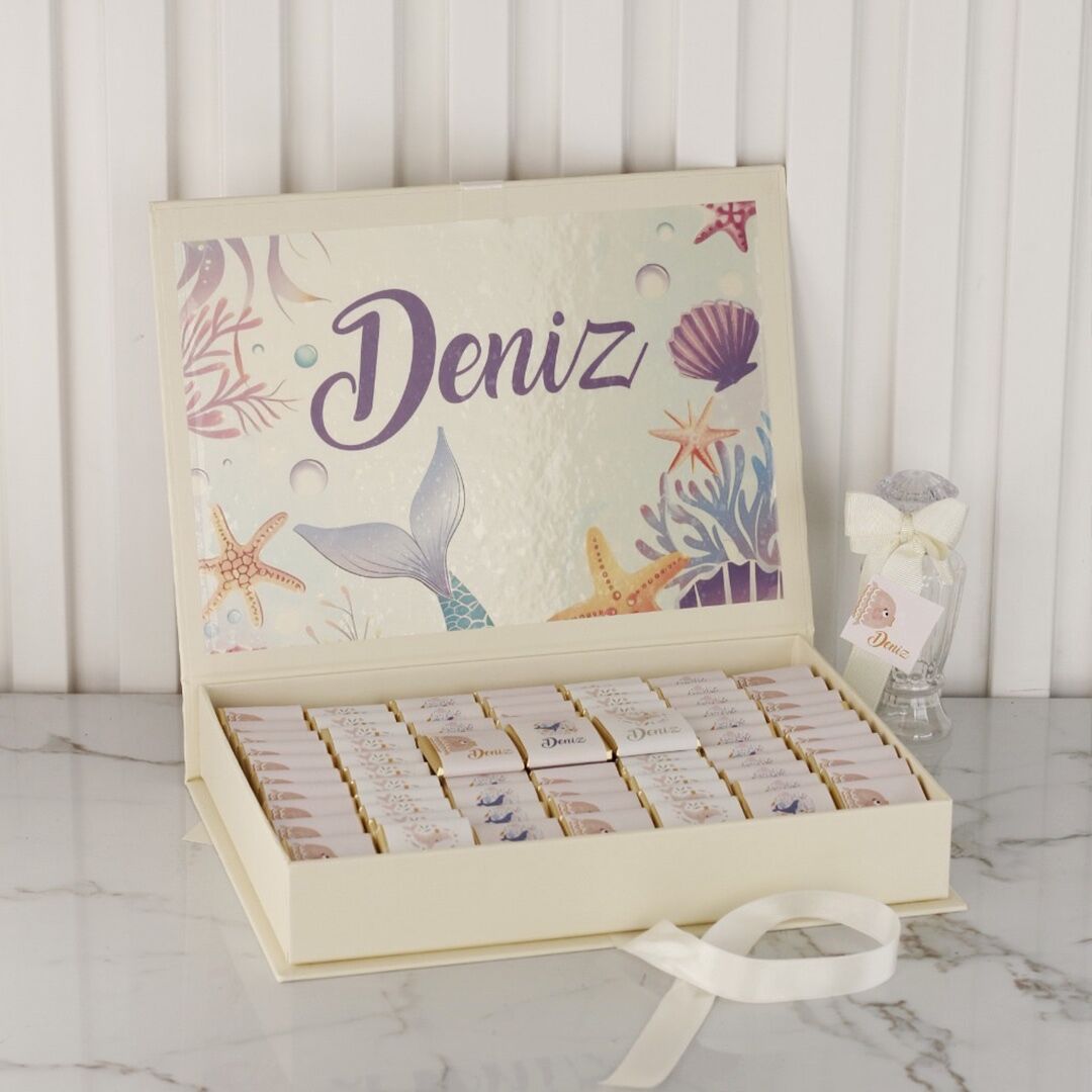 Deniz Temalı Dikdörtgen Kutuda Kız Bebek Çikolatası