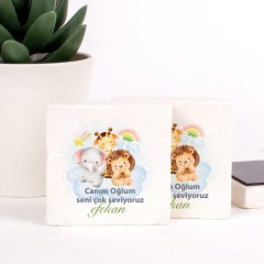 Hayvan Temalı Doğal Taş Erkek  Bebek Magneti
