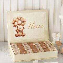 Ayıcık Temalı Dikdörtgen Kutuda Erkek Bebek Çikolatası