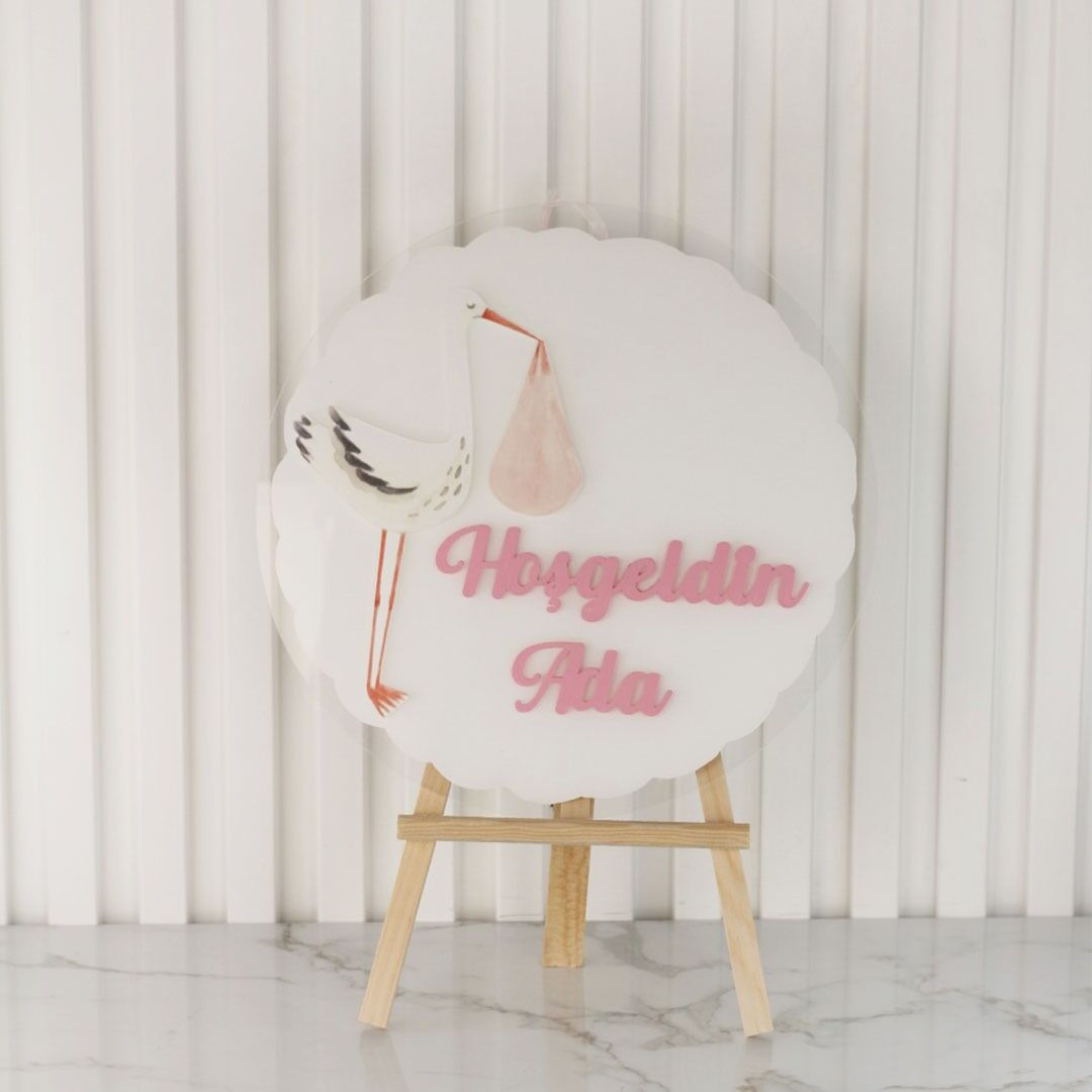Flamingo Temalı Kız Bebek Kapı Süsü