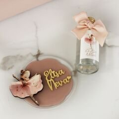 Balerin Temalı Ahşap Kutuda Çikolata, Mini Kolonya Şişesi, Pleksi Magnet ve Takı Yastığı