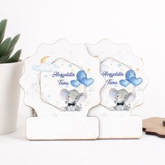 Fil Temalı Direkt Baskılı Ahşap Erkek Bebek Magneti