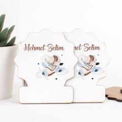 Ayıcık Temalı Direkt Baskılı Ahşap Erkek Bebek Magneti