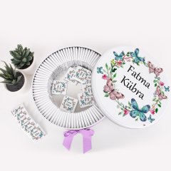 Kelebek Temalı Baskılı Metal Kutuda Kız Bebek Çikolatası