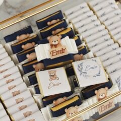 Ayıcık Temalı Cam Kutuda Erkek Bebek Çikolatası