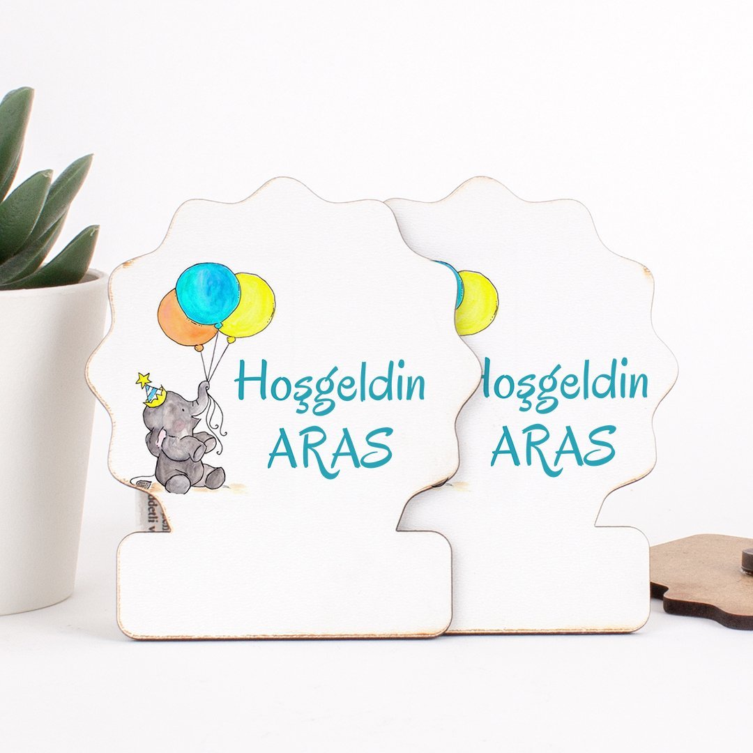 Fil Temalı Direkt Baskılı Ahşap Erkek Bebek Magneti
