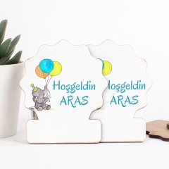 Fil Temalı Direkt Baskılı Ahşap Erkek Bebek Magneti