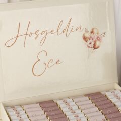 Balon Temalı Kutuda Çikolata ve Asetat Çanta İçinde Oda Kokusu ve Mika Mum Seti