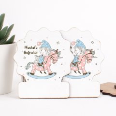 At  Temalı Direkt Baskılı Ahşap Erkek Bebek Magneti