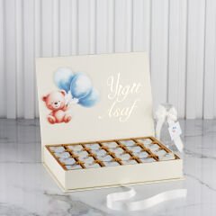 Ayıcık Temalı Dikdörtgen Kutuda Erkek Bebek Çikolatası