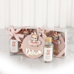 Tavşan Temalı Kutuda Mini Kolonya Şişesi ve Pleksi Magnet