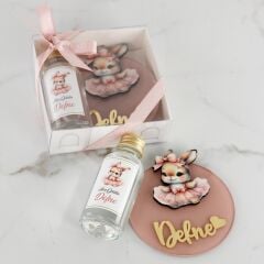 Tavşan Temalı Kutuda Mini Kolonya Şişesi ve Pleksi Magnet
