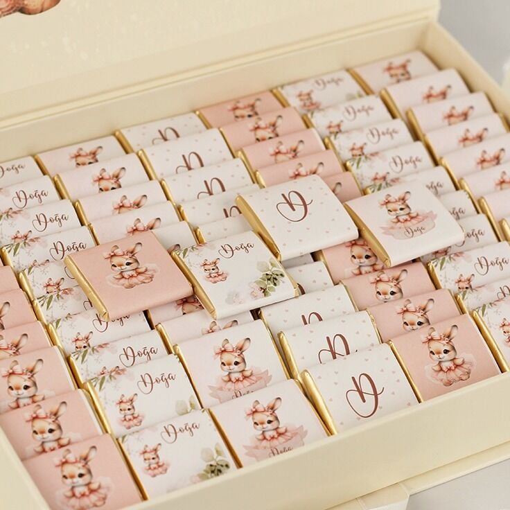 Tavşan Temalı Dikdörtgen Kutuda Kız Bebek Çikolatası