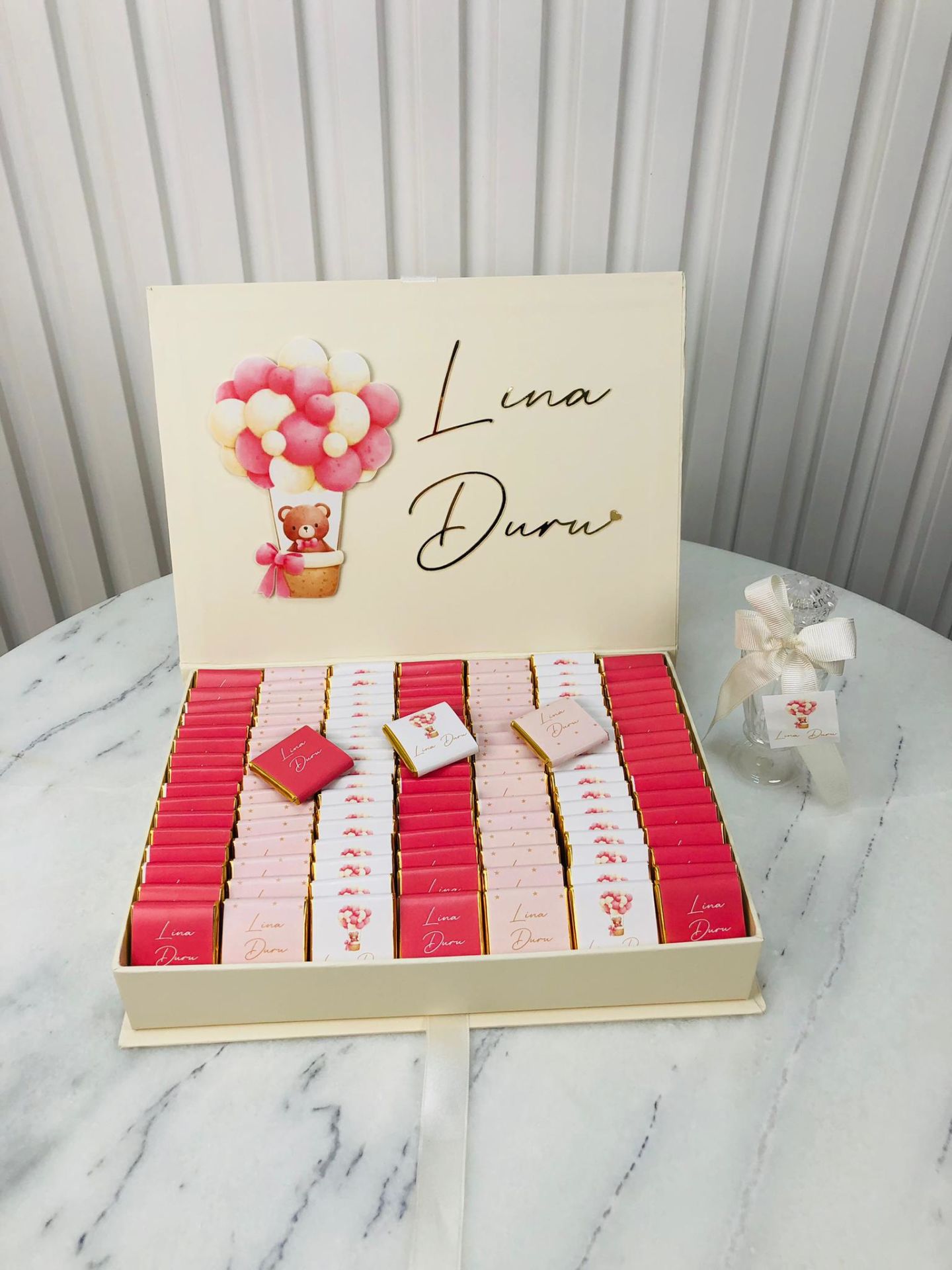 Ayıcık Temalı Dikdörtgen Kutuda Kız Bebek Çikolatası